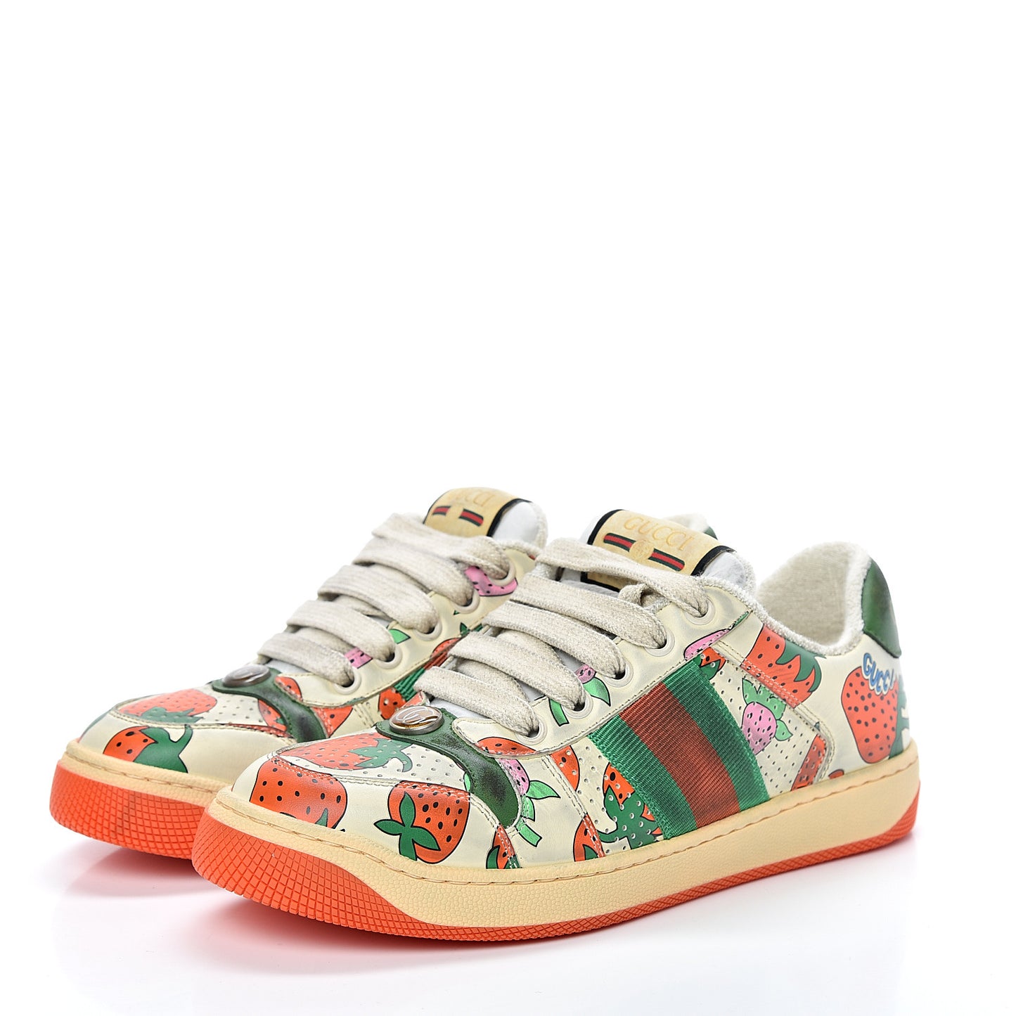 Nubuck Web Strawberry Print Womens Screener Sneakers 35.5 Dusty Milk White Vintage Green