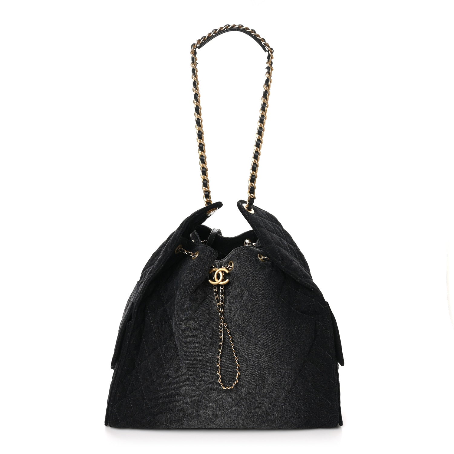 Chanel Washed Denim Quilted Large Chanel 25 Handbag Black 1 of 11