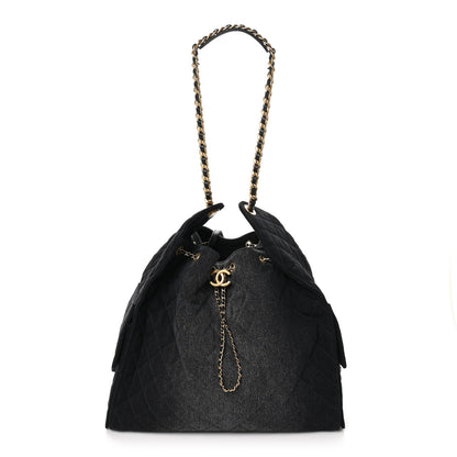 Chanel Washed Denim Quilted Large Chanel 25 Handbag Black 1 of 11