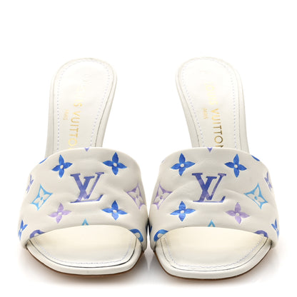 Louis Vuitton Lambskin Embossed Monogram By The Pool Revival High Heel Mules 39 White Blue Purple 3 of 10