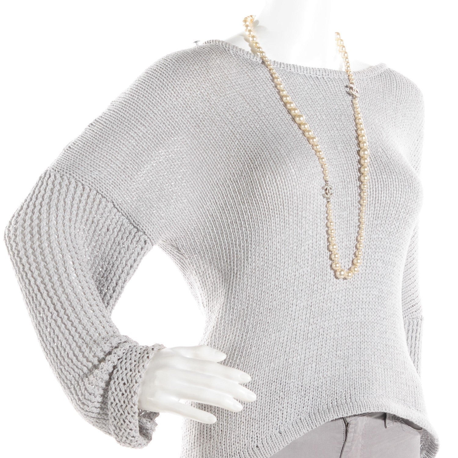 Chanel Graduated Pearl CC Long Necklace Silver 2 of 5