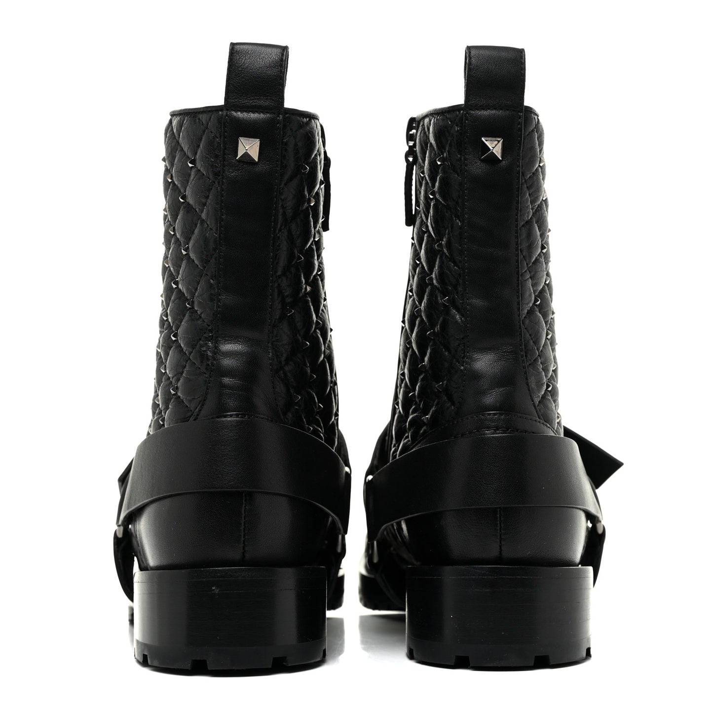 Crackled Lambskin Rockstud Spike 20mm Combat Boots 36.5 Black
