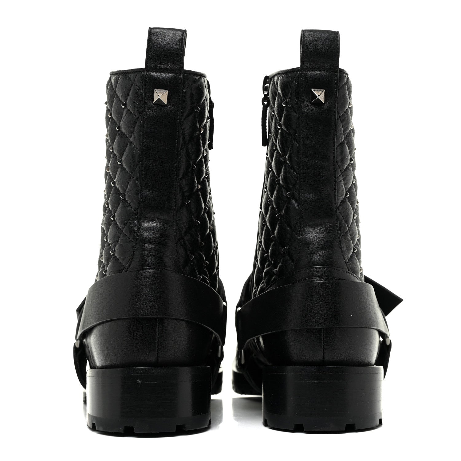 Valentino Garavani Crackled Lambskin Rockstud Spike 20mm Combat Boots 36.5 Black 4 of 11