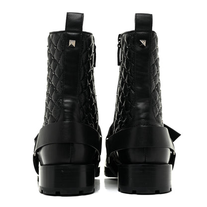 Valentino Garavani Crackled Lambskin Rockstud Spike 20mm Combat Boots 36.5 Black 4 of 11