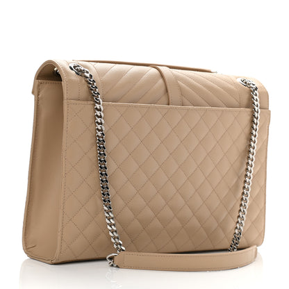Saint Laurent Grain De Poudre Mixed Matelasse Large Triquilt Monogram Satchel Dark Beige 3 of 9