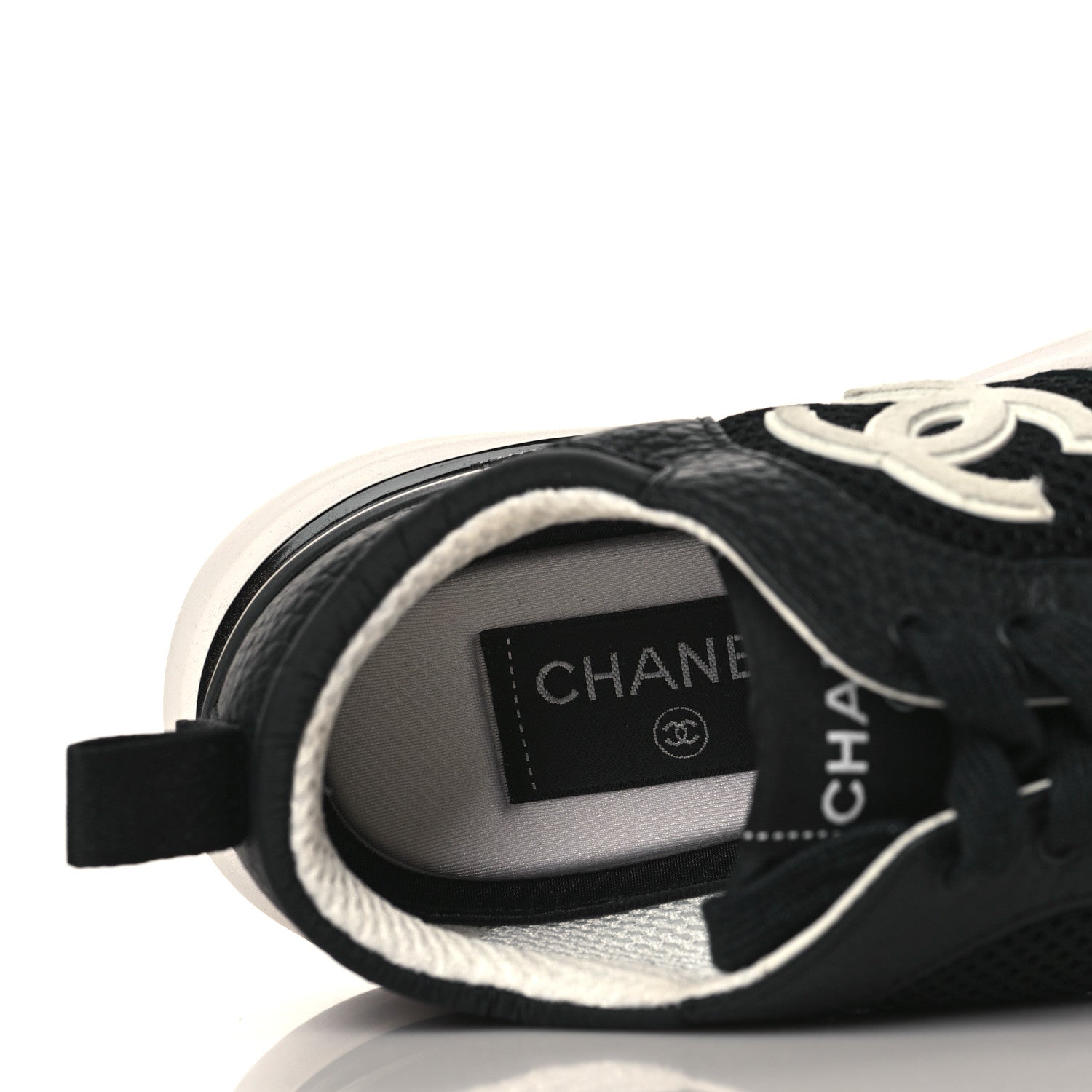 Chanel Calfskin Mesh Lycra Suede Womens Logo Sneakers 36.5 Black 6 of 7