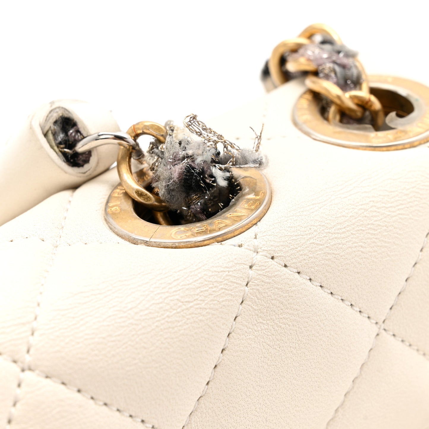 Lambskin Tweed Quilted Flap White
