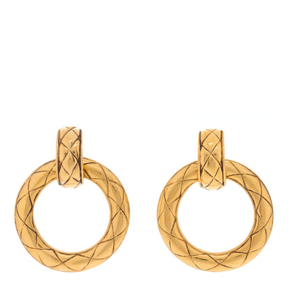 Chanel Quilted Hoop Clip On Earrings Gold 1 of 4