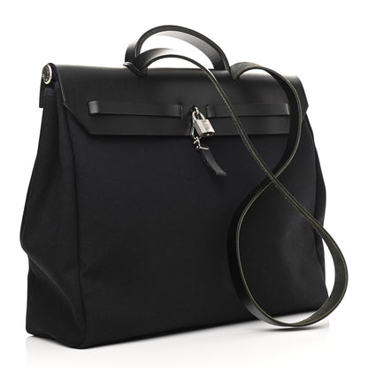 Hermes Toile Officier Vache Calfskin Herbag 39 GM Black 3 of 19
