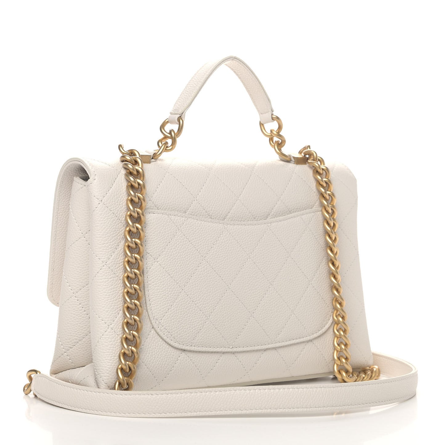 Grained Calfskin Small Stitched Flap White