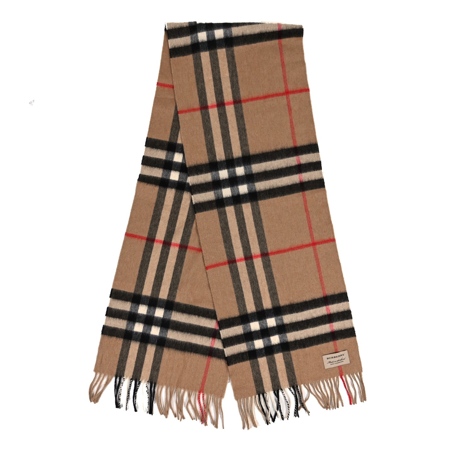 Cashmere Giant Check Fringe Scarf Camel