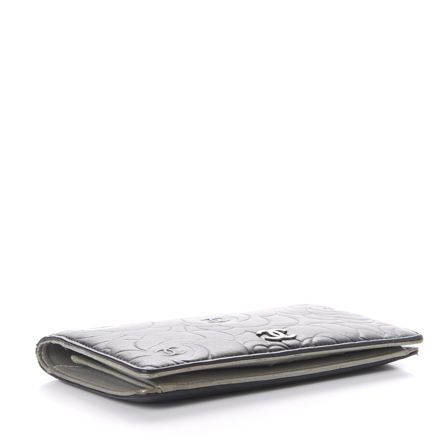 Chanel Lambskin Camellia Embossed Yen Wallet Black 3 of 11