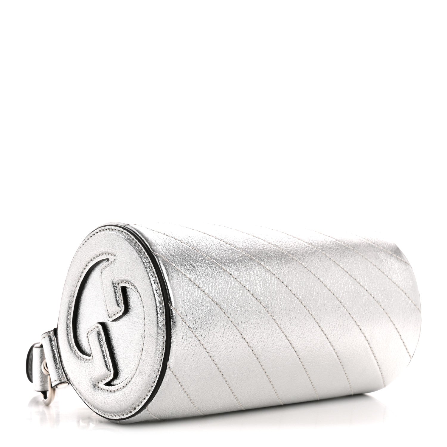 Gucci Sakai Be Green Calfskin Diagonal Stitched Mini Blondie Barrel Shoulder Bag Silver 4 of 10