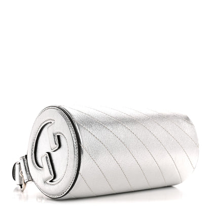Gucci Sakai Be Green Calfskin Diagonal Stitched Mini Blondie Barrel Shoulder Bag Silver 4 of 10