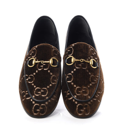 Gucci Velvet GG Monogram Horsebit Womens Jordaan Loafers 35.5 Brown Black 5 of 11