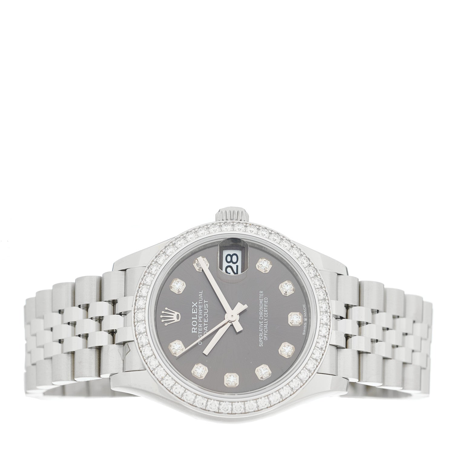 Rolex Stainless Steel 18K White Gold Diamond Bezel 31mm Oyster Perpetual Datejust Watch Dark Grey 278384RBR 2 of 5