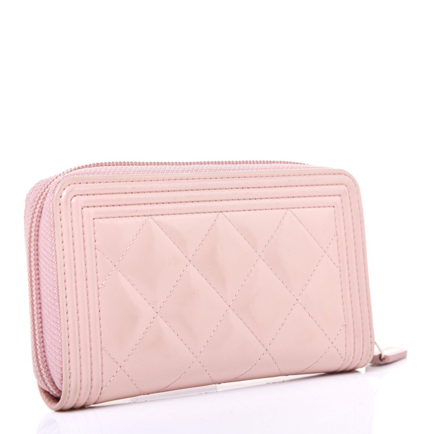Chanel Patent Quilted Small Boy Zip Around Wallet Light Pink 3 of 10