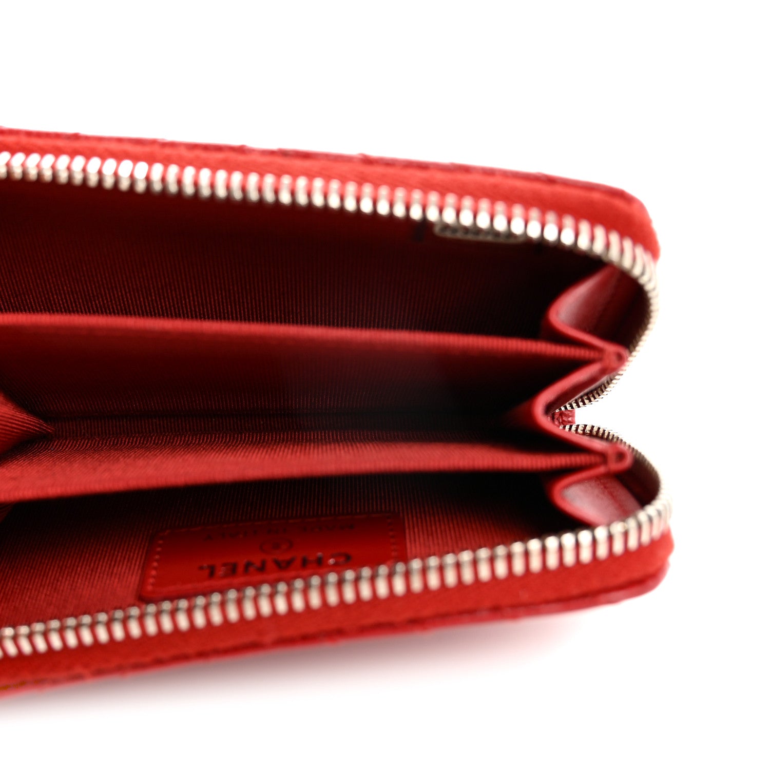 Chanel Caviar Chevron Quilted Zip Around Coin Purse Red 5 of 8