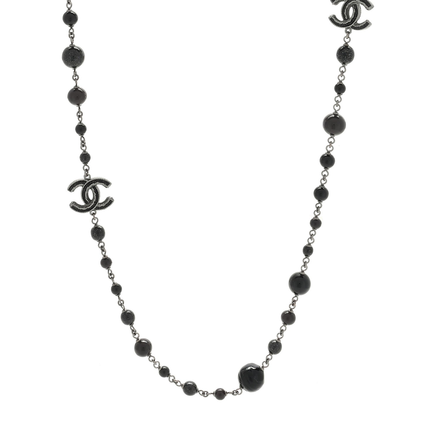 Ruthenium Enamel Beaded CC Long Necklace Black
