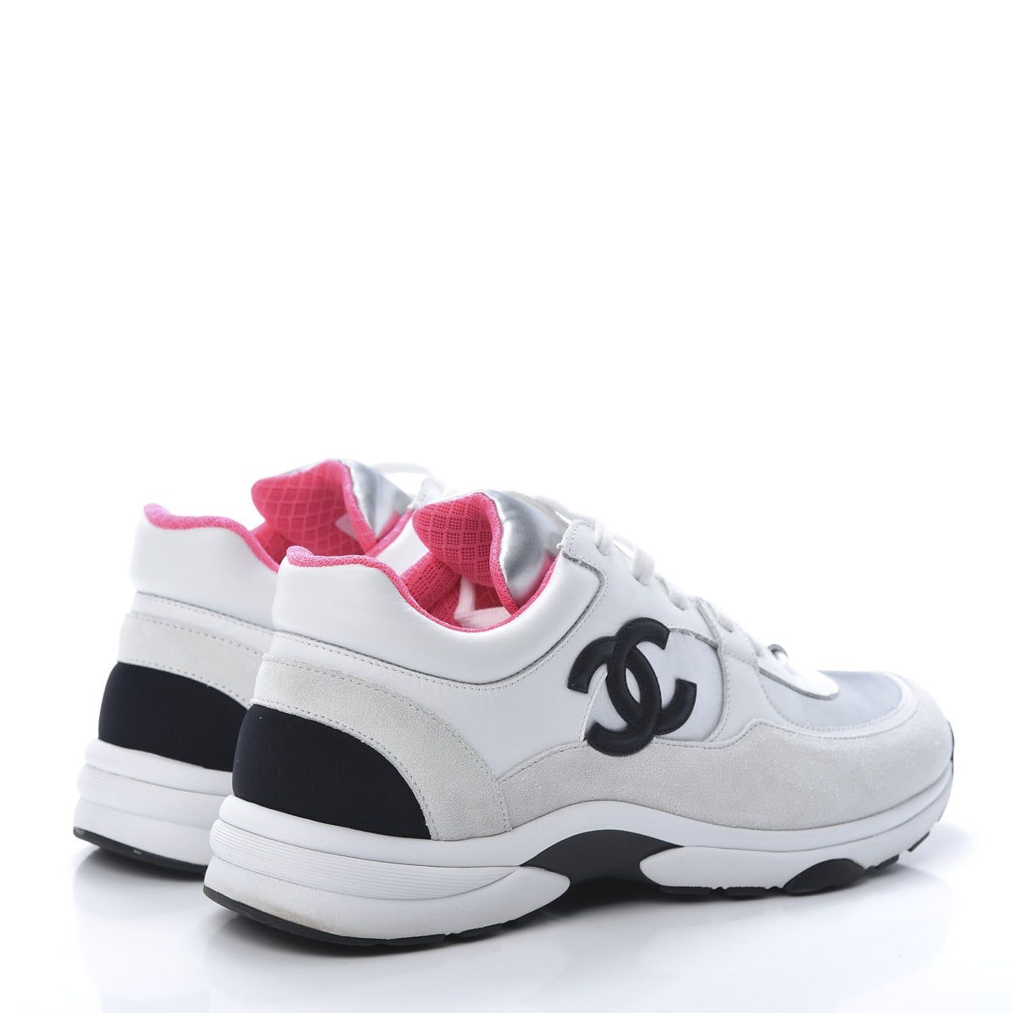 Calfskin Fabric Sneakers 40 White Silver Fluo Pink