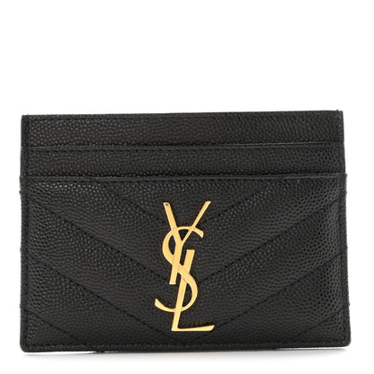 Saint Laurent Grain De Poudre Matelasse Chevron Monogram Credit Card Case Black 1 of 8