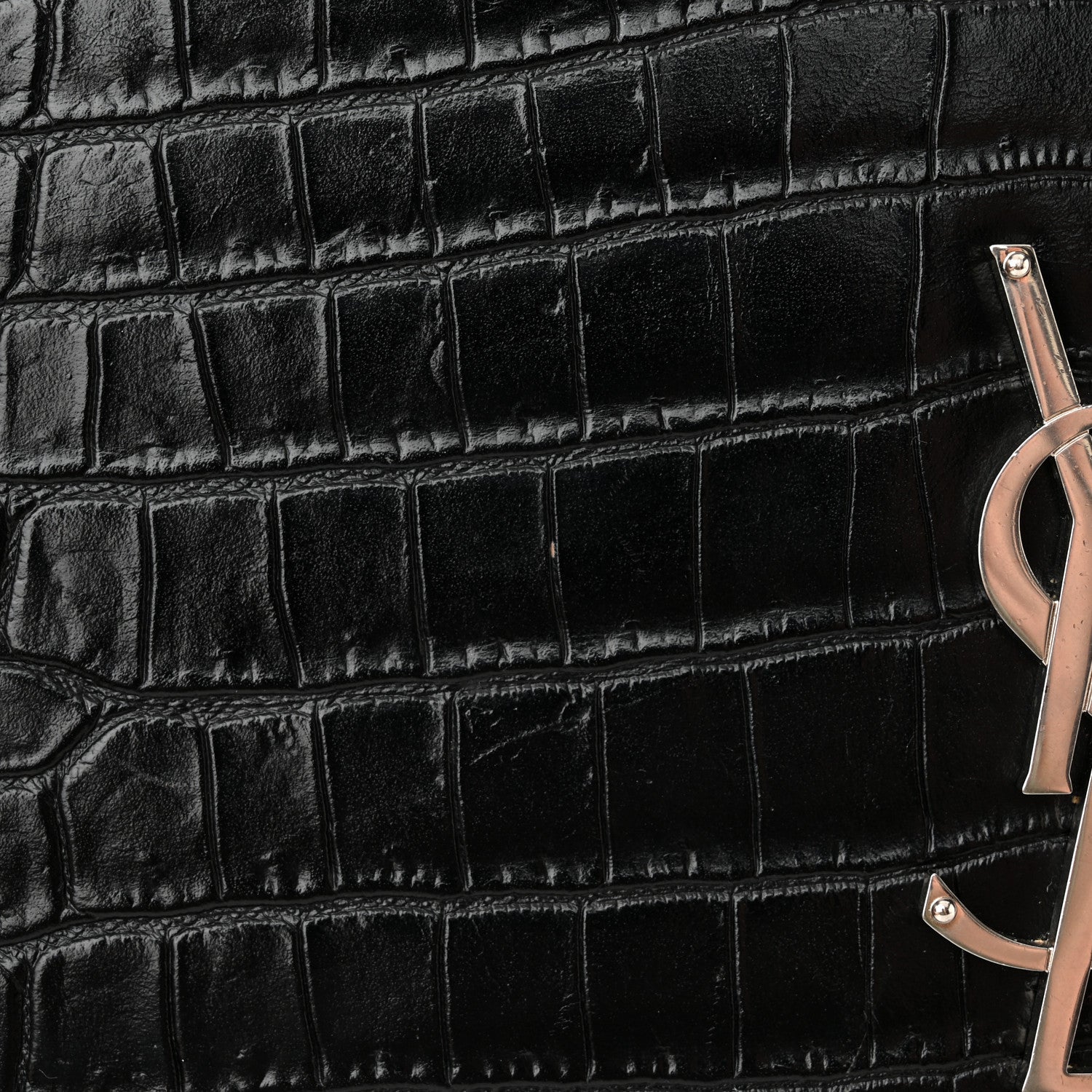 Saint Laurent Calfskin Crocodile Embossed Small Classic Monogram Kate Tassel Satchel Black 17 of 17