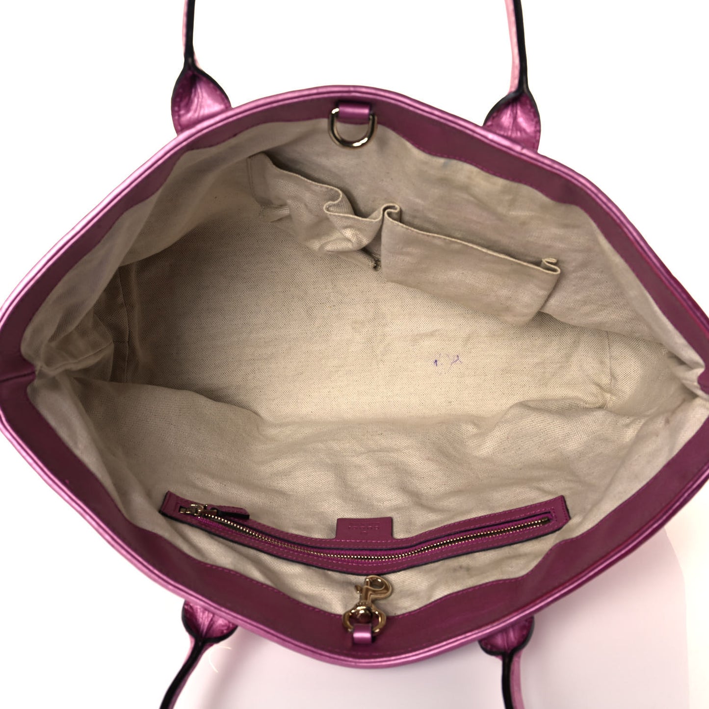 Metallic Soft Guccissima Large Heart Bit Charm Top Handle Tote Fresia Rose