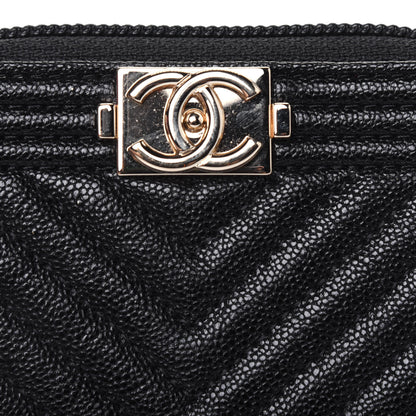Chanel Caviar Chevron Quilted Boy Zip Around Coin Purse Wallet Black 10 of 12