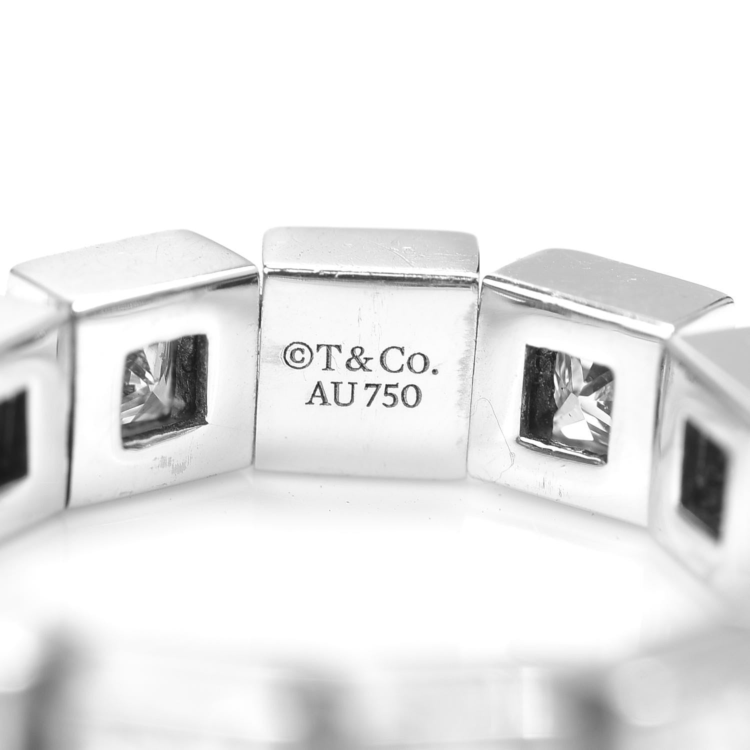 Tiffany 18K White Gold Diamond T Line Band Ring 52 6 4 of 5