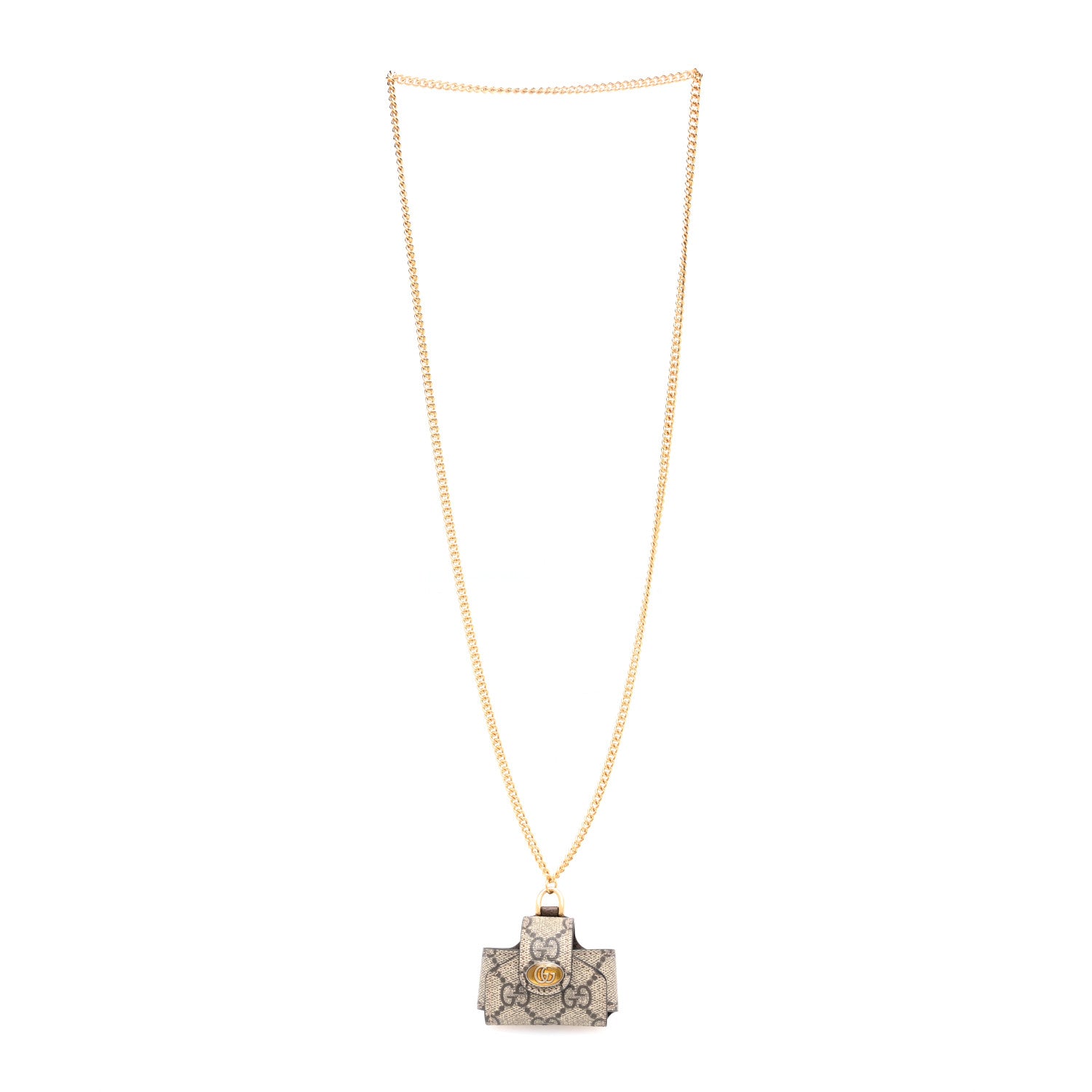 Gucci GG Supreme Monogram AirPods Case Necklace Beige Ebony 3 of 6