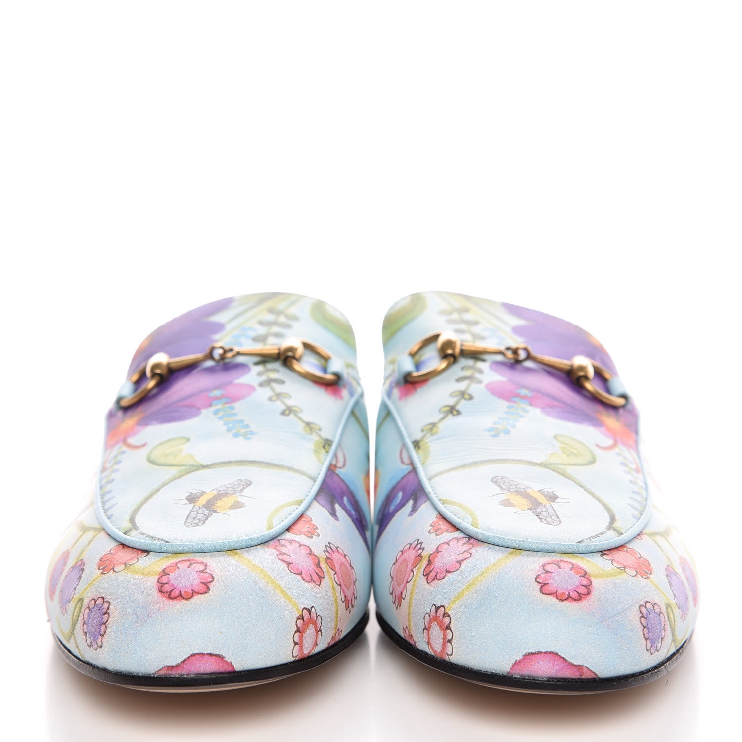 Gucci X UNSKILLED WORKER Calfskin Flora Painted Womens Princetown Slippers 40 Cloudy Blue Multicolor 2 of 11