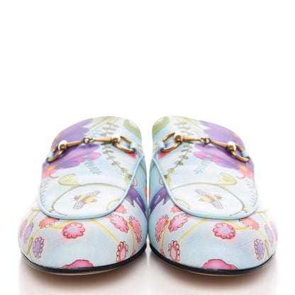 Gucci X UNSKILLED WORKER Calfskin Flora Painted Womens Princetown Slippers 40 Cloudy Blue Multicolor 2 of 11