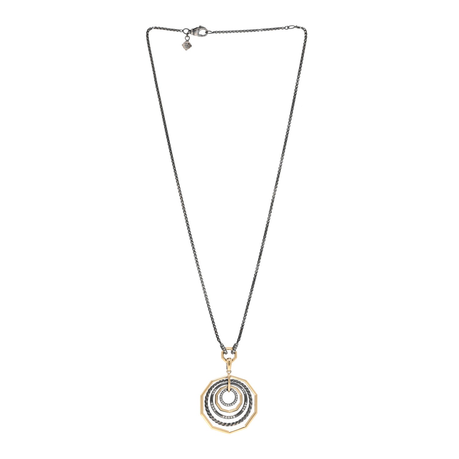 David Yurman Darkened Sterling Silver 18K Yellow Gold Diamond Medium Stax Pendant Necklace 3 of 4