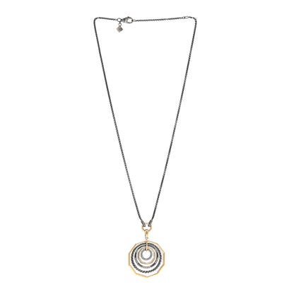 David Yurman Darkened Sterling Silver 18K Yellow Gold Diamond Medium Stax Pendant Necklace 3 of 4