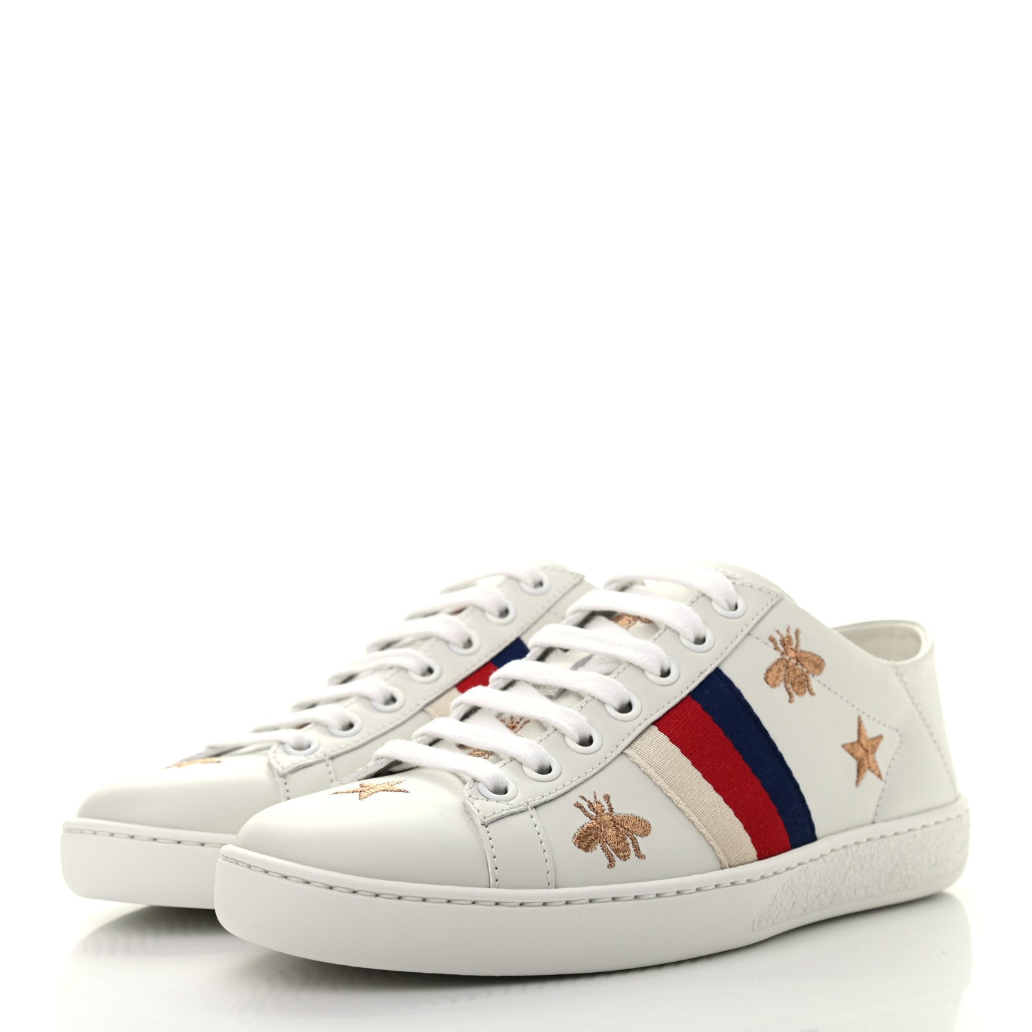 Gucci Calfskin Bee Star Embroidered Sylvie Web Ace Sneakers 35 White 3 of 8