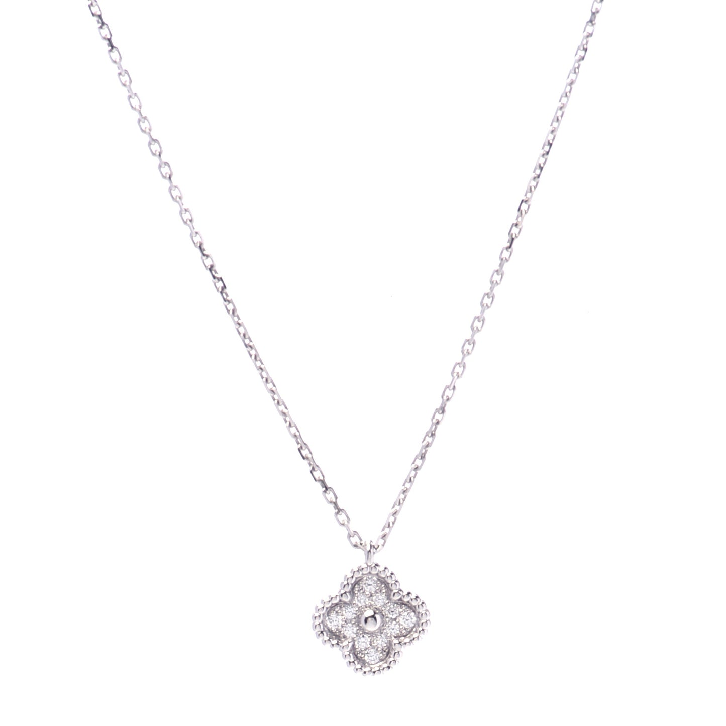 18K White Gold Diamond Sweet Alhambra Pendant Necklace