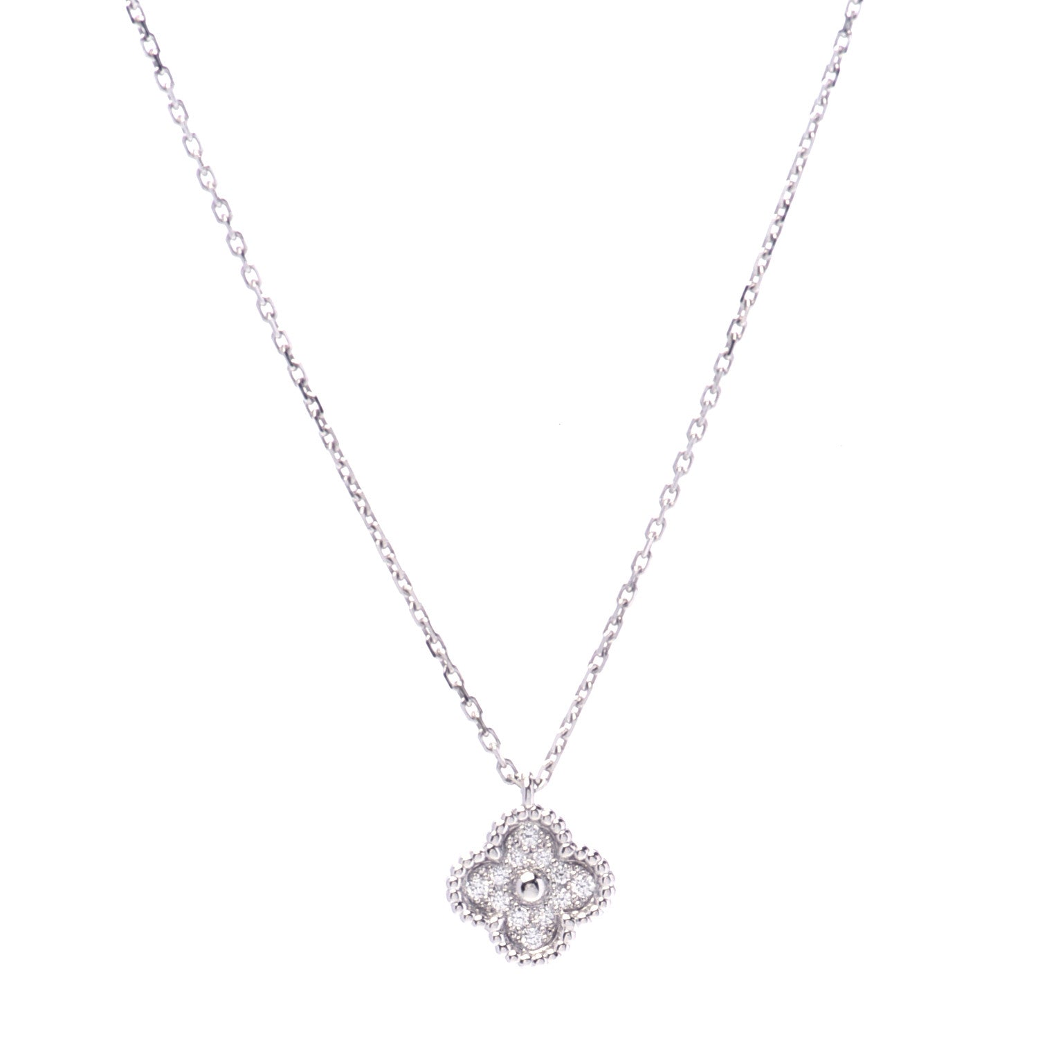 Van Cleef & Arpels 18K White Gold Diamond Sweet Alhambra Pendant Necklace 1 of 7