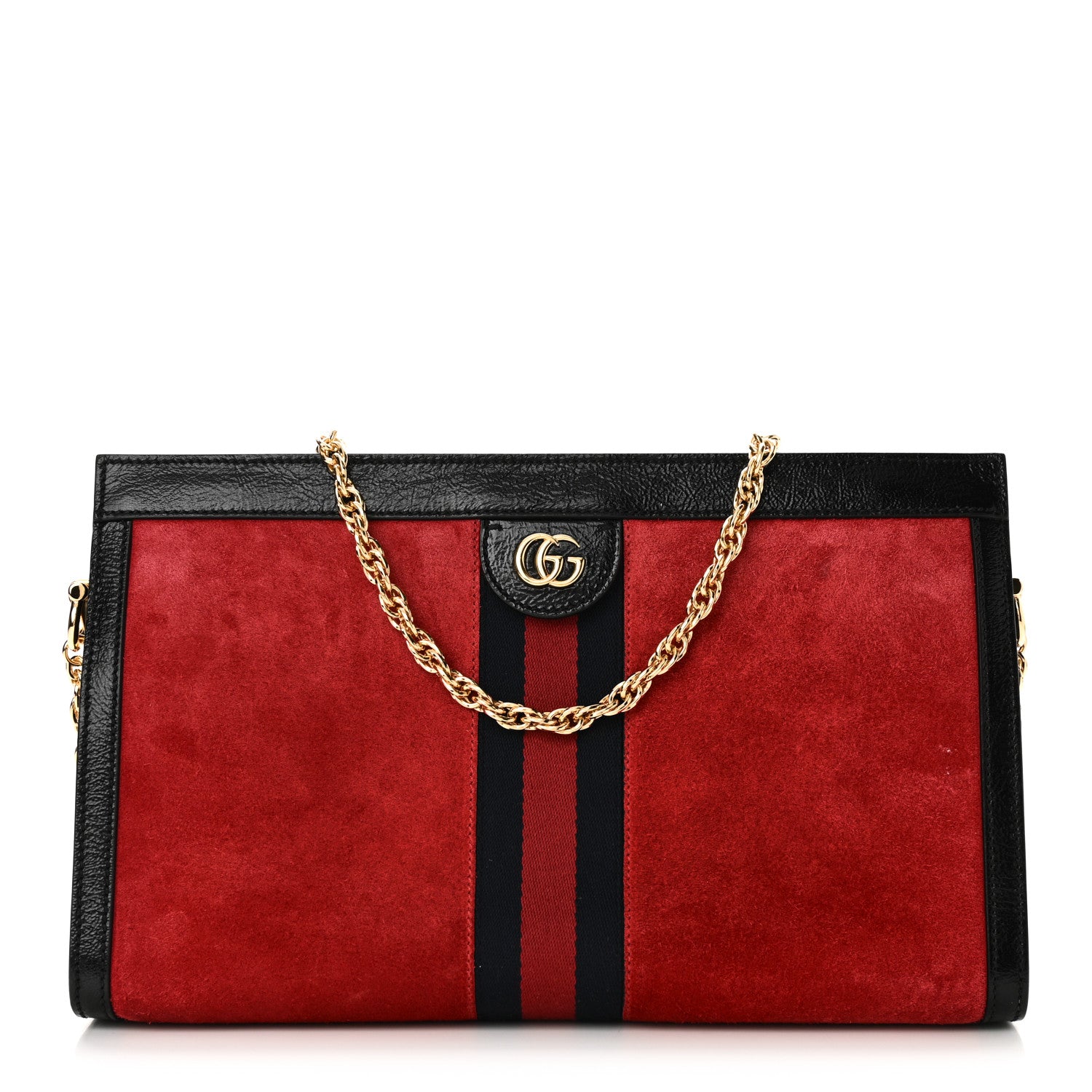 Gucci Suede Patent Web Medium Ophidia Chain Shoulder Bag Hibiscus Red Black 1 of 10