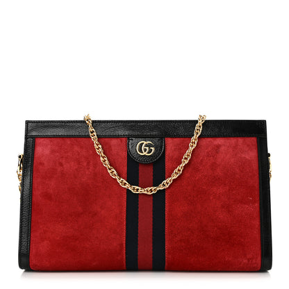 Gucci Suede Patent Web Medium Ophidia Chain Shoulder Bag Hibiscus Red Black 1 of 10