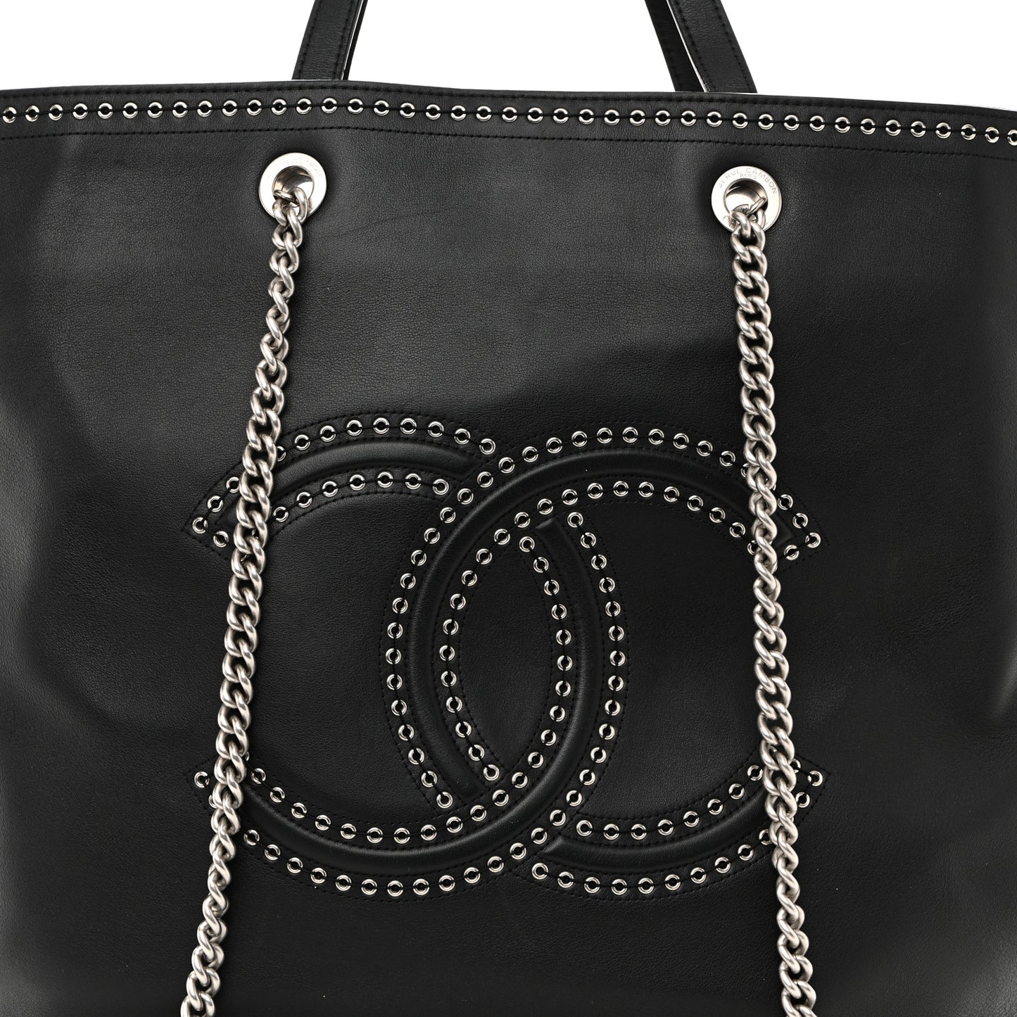 Calfskin Large Coco Eyelets Shopping Tote Black