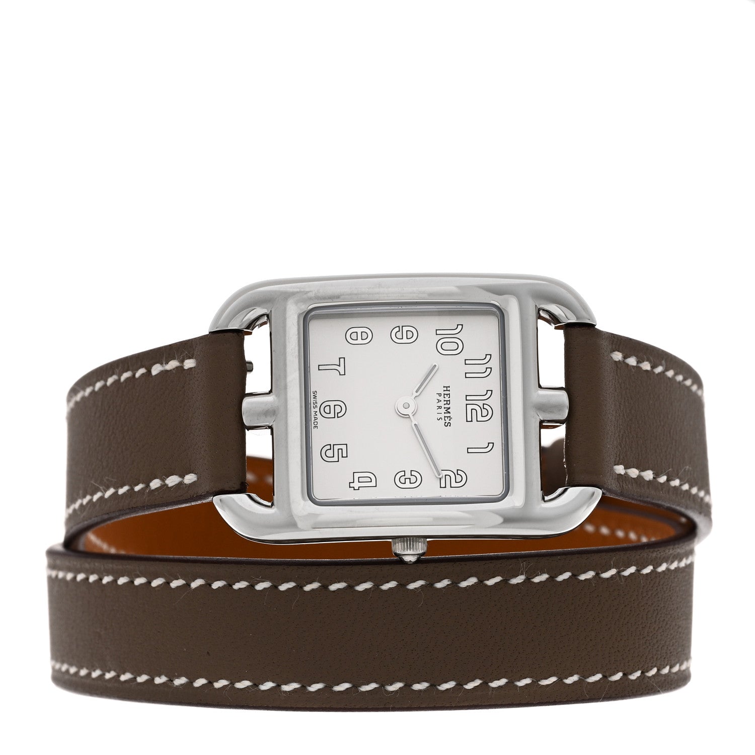 Hermes Stainless Steel Swift 23mm Cape Cod Double Tour Quartz Watch Etoupe 2 of 5