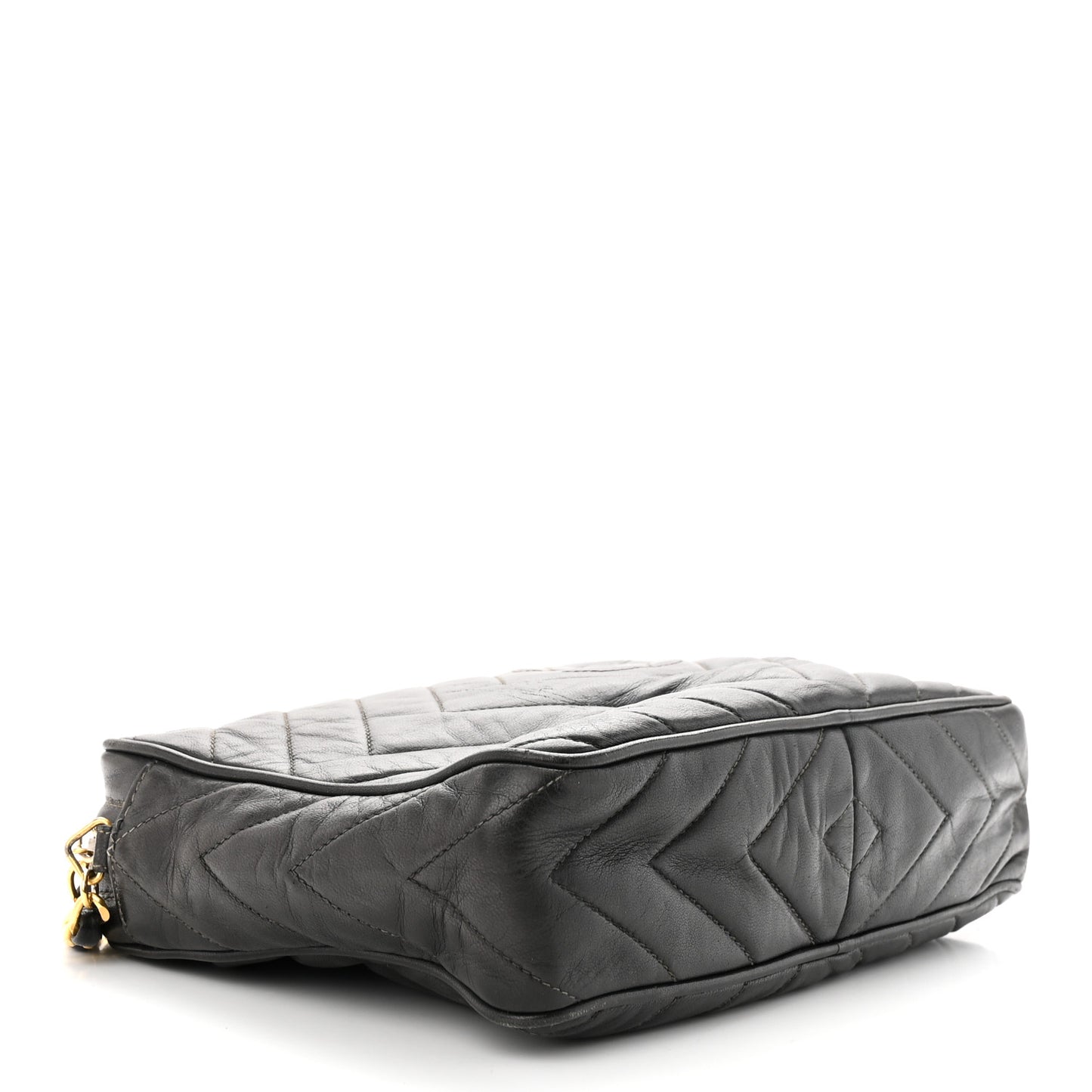 Lambskin Chevron Quilted Tassel Camera Case Black