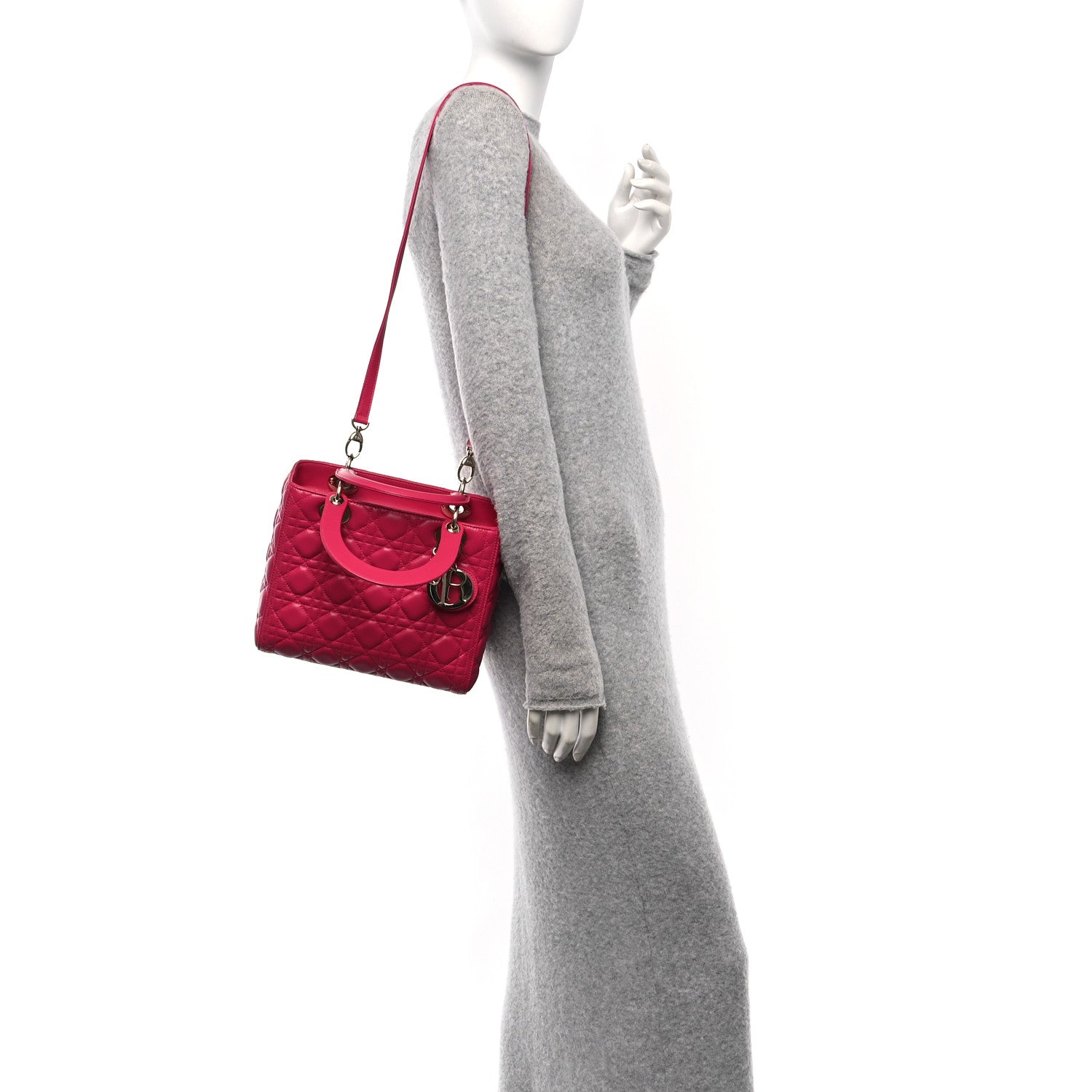 Christian Dior Lambskin Cannage Medium Lady Dior Fuchsia 2 of 10