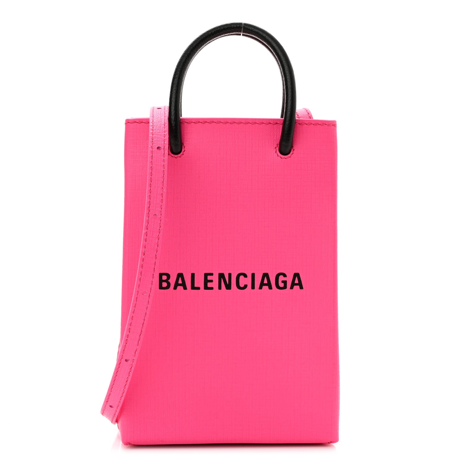 Balenciaga Squared Calfskin Logo Shopping Phone Holder Bag Acid Fuchsia 1 of 9