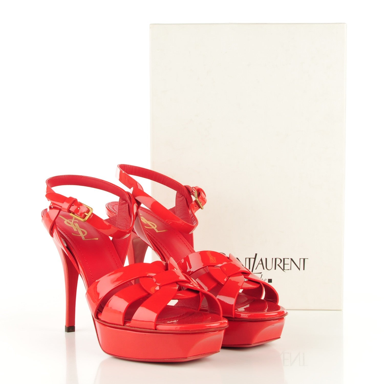 Saint Laurent Vitello Vernice Tribute 75 Platform Sandals 40 Lobster 5 of 8