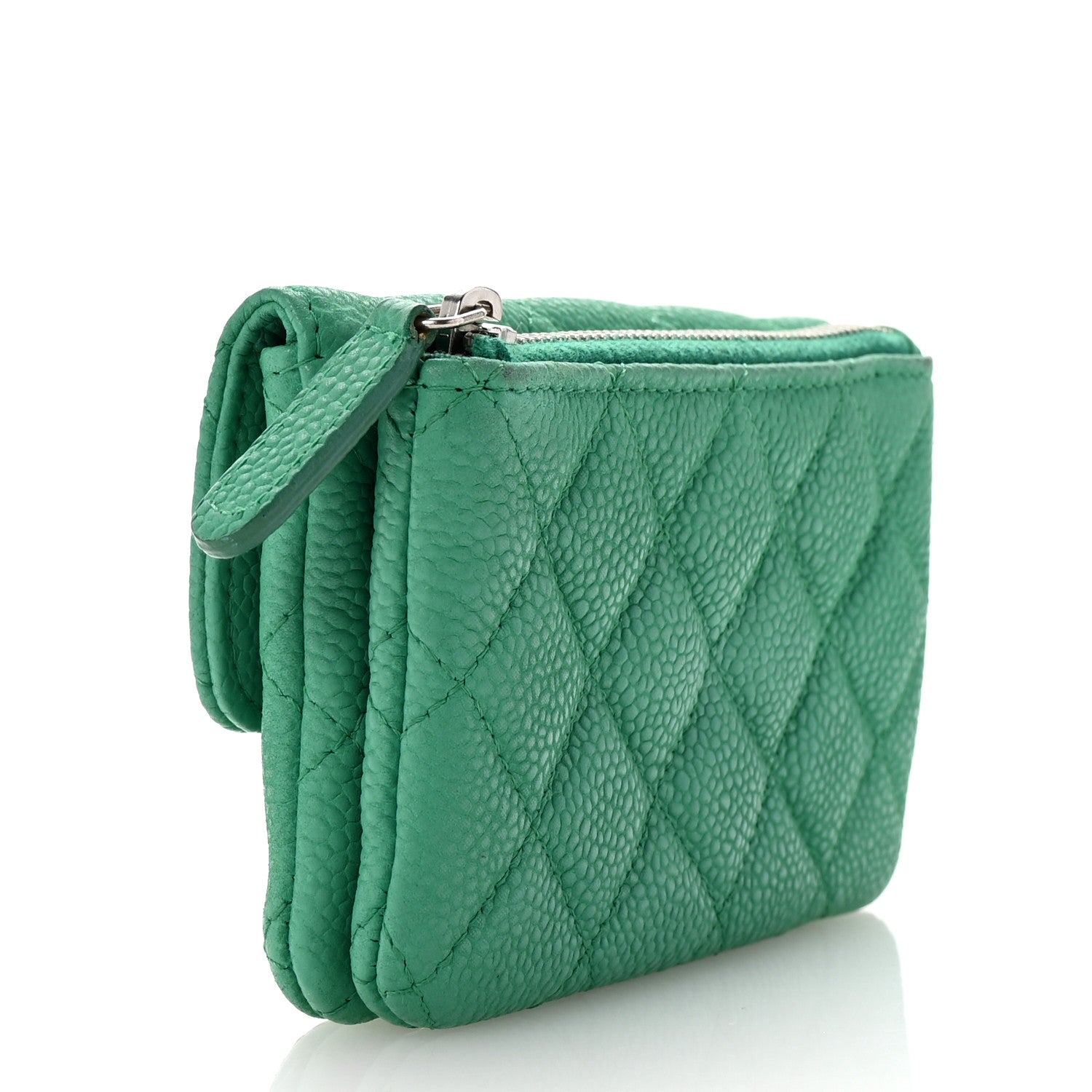 Chanel Iridescent Caviar Quilted Flap Zip Card Holder Green 3 of 9