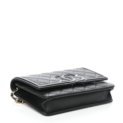 Chanel Caviar Quilted CC Filigree Wallet On Chain WOC Black 4 of 11