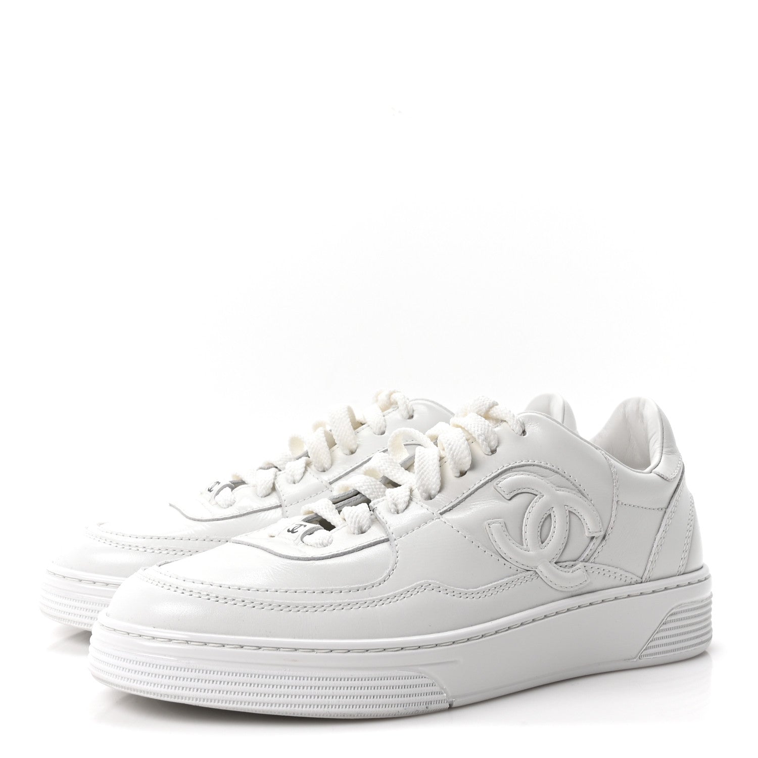 Chanel Calfskin Womens CC Sneakers 37.5 White 4 of 9