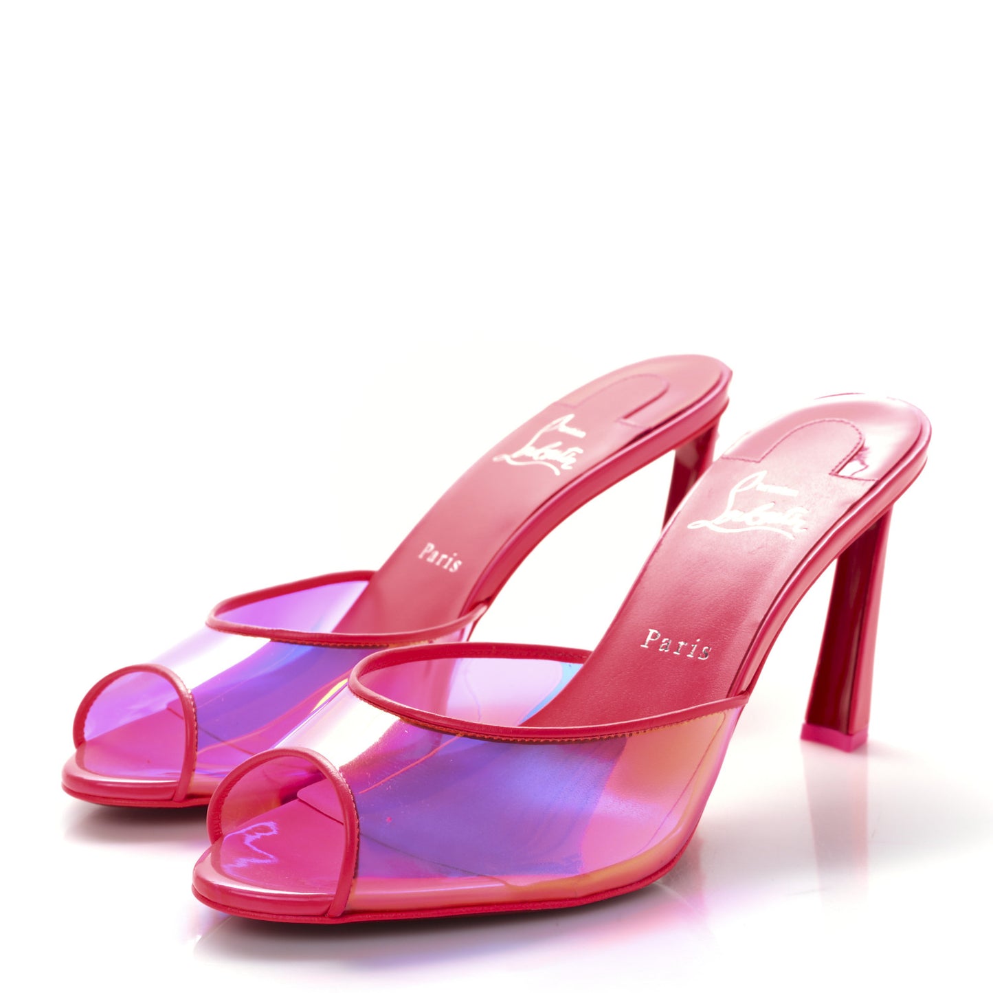 Patent Iridescent Spike 85 Slide Sandals 40 Fluo Pink