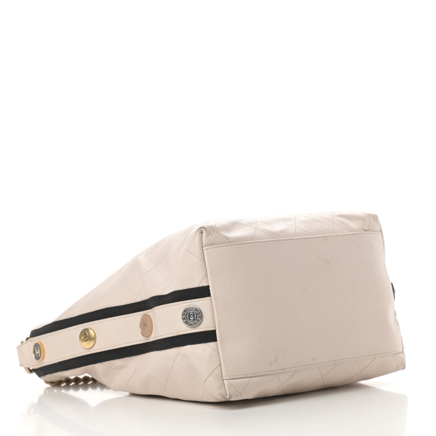 Calfskin Stitched Large Button Up Hobo Beige
